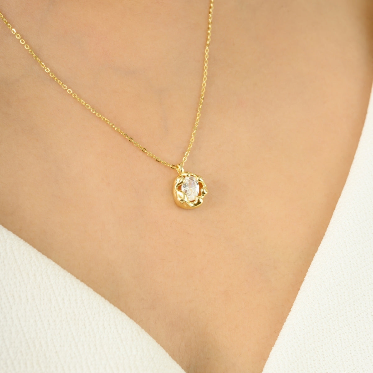 925 Silver CZ Diamond Drop Necklaces in Yellow and White Gold Finish