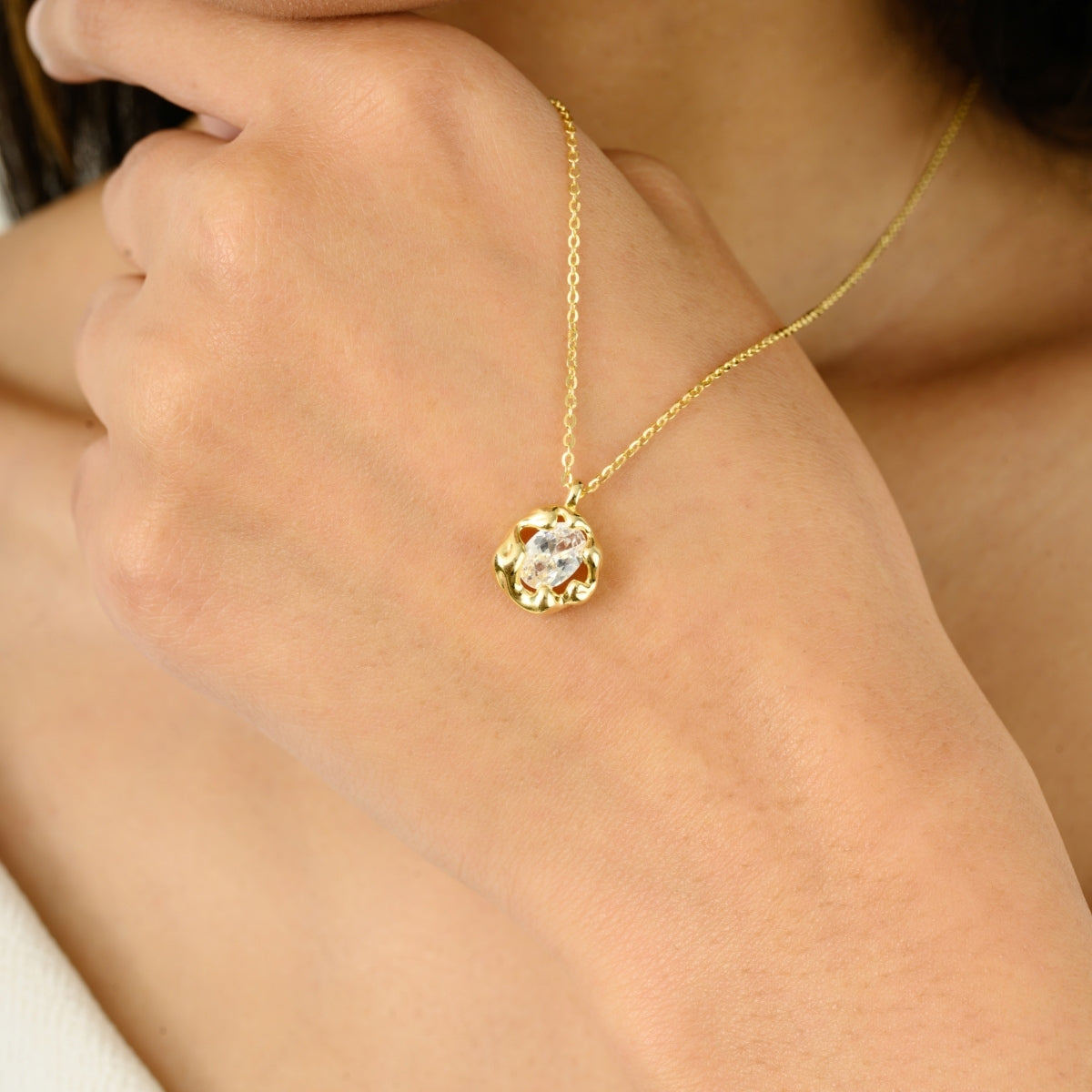 925 Silver CZ Diamond Drop Necklaces in Yellow and White Gold Finish