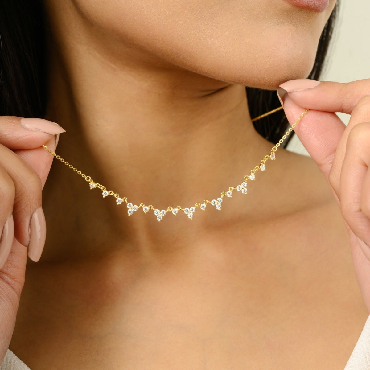 Elegant Yellow and White Gold Cz Diamond Cluster Necklace for Women