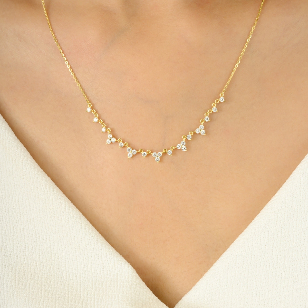 Elegant Yellow and White Gold Cz Diamond Cluster Necklace for Women