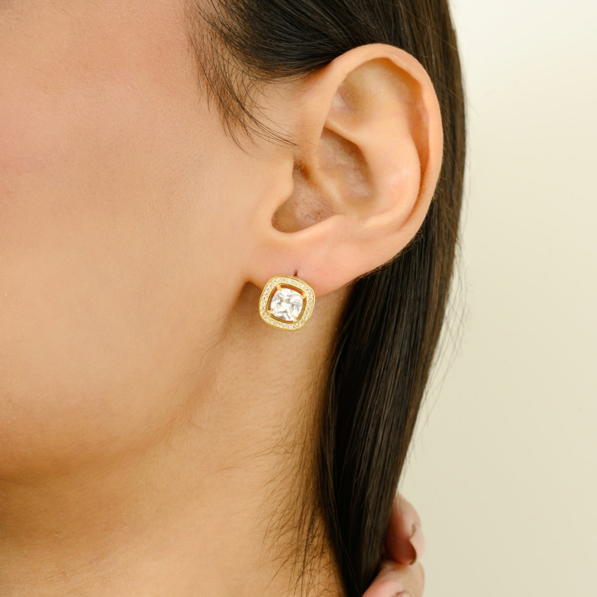 Yellow Gold CZ Diamond Necklace with Earrings