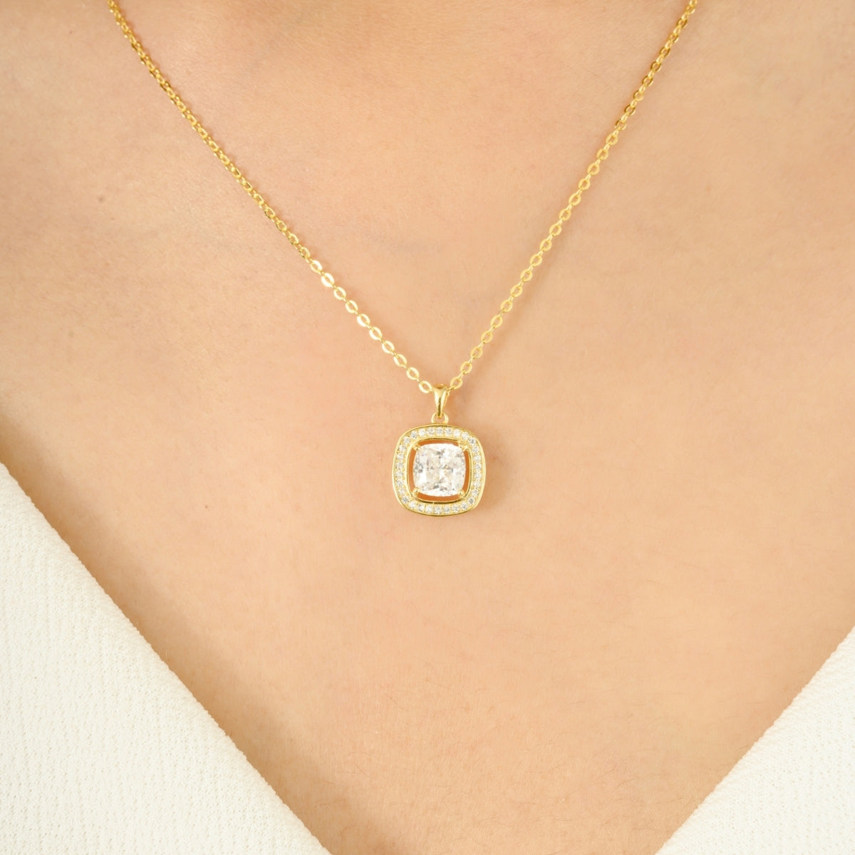 Yellow Gold CZ Diamond Necklace with Earrings