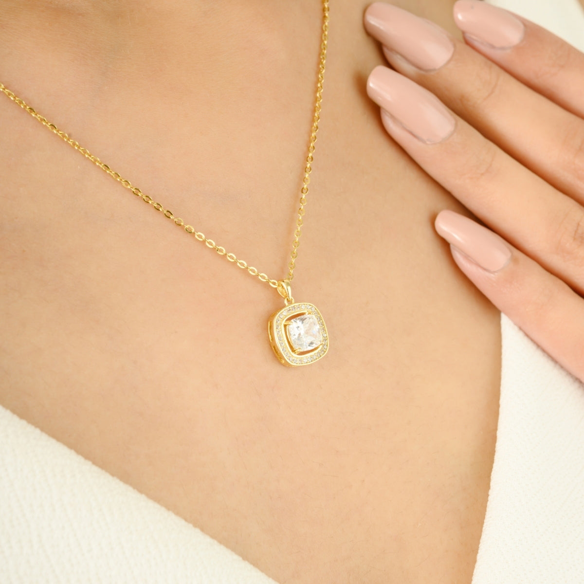 Yellow Gold CZ Diamond Necklace with Earrings