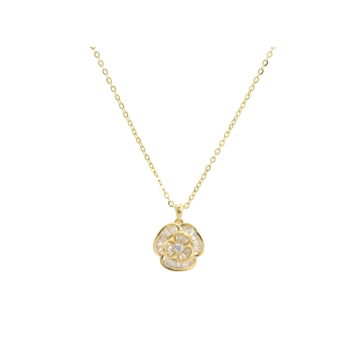 925 Silver CZ Diamond Flower Pendant Set with Earrings - White and Yellow Gold Finish