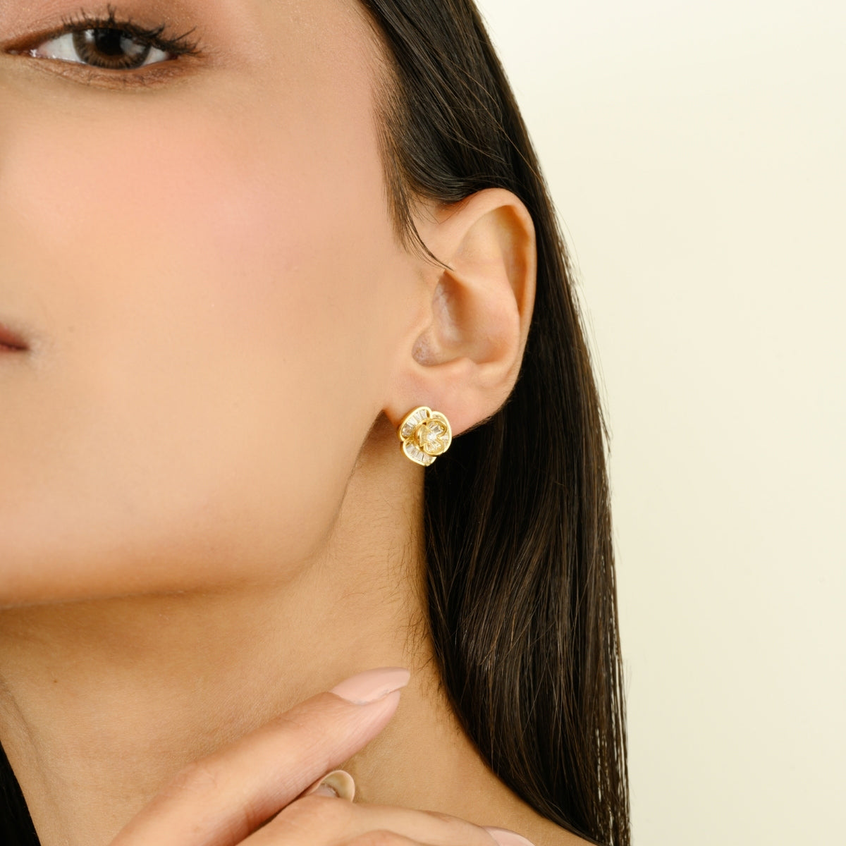 925 Silver CZ Diamond Flower Pendant Set with Earrings - White and Yellow Gold Finish