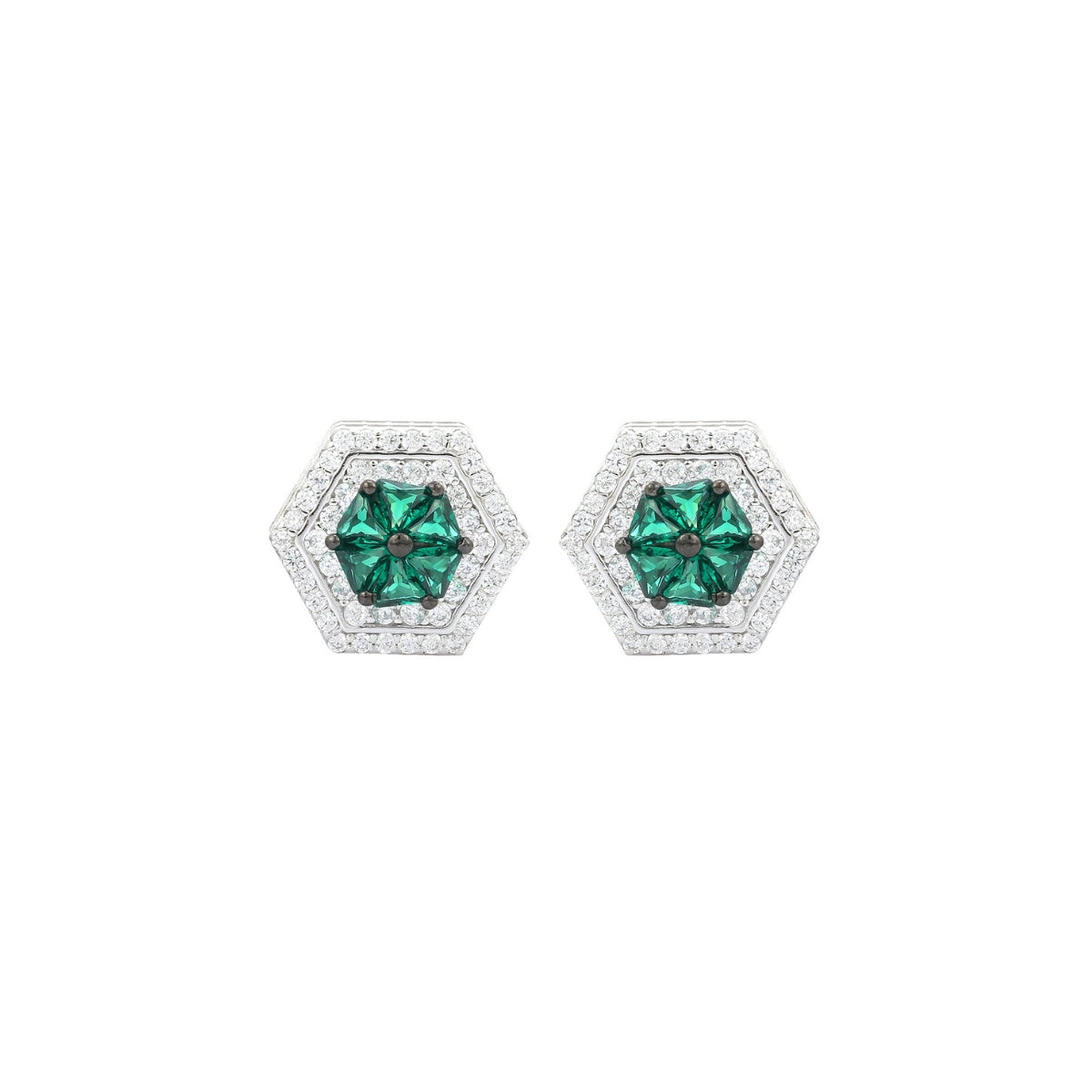 Elegant Art Deco Blue Sapphire and Emerald Green CZ Diamond Earrings
