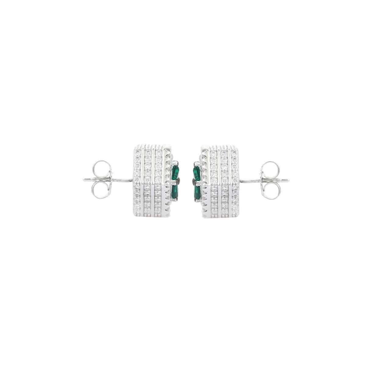 Elegant Art Deco Blue Sapphire and Emerald Green CZ Diamond Earrings
