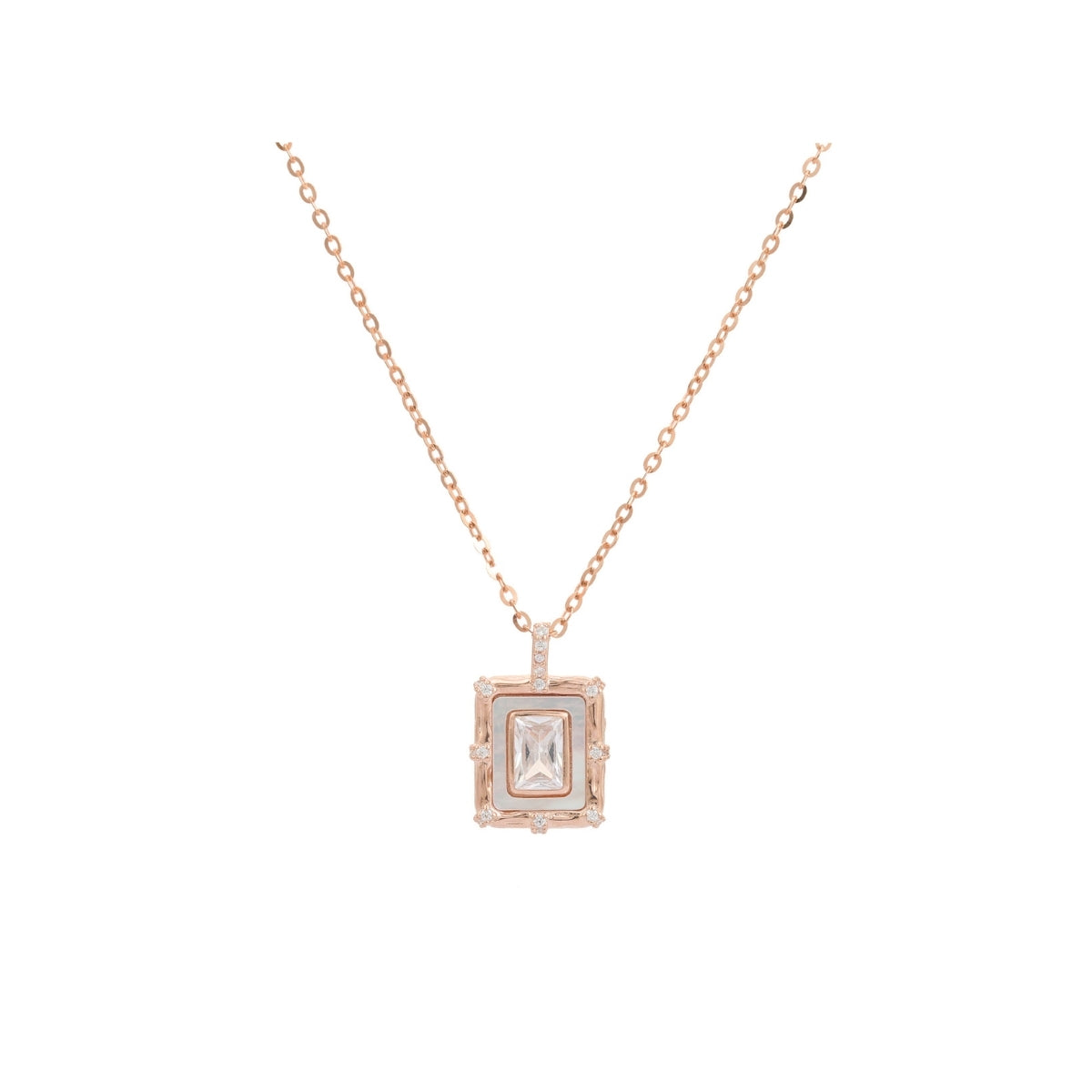 Rose Gold Necklace - 925 Silver Square Cz Diamond Pendant