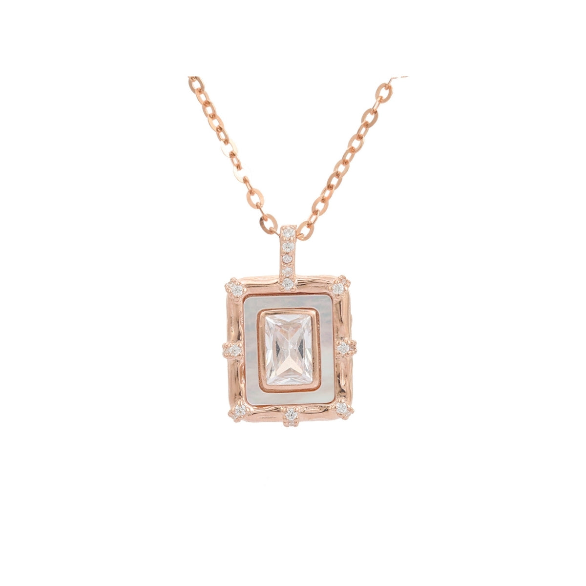 Rose Gold Necklace - 925 Silver Square Cz Diamond Pendant