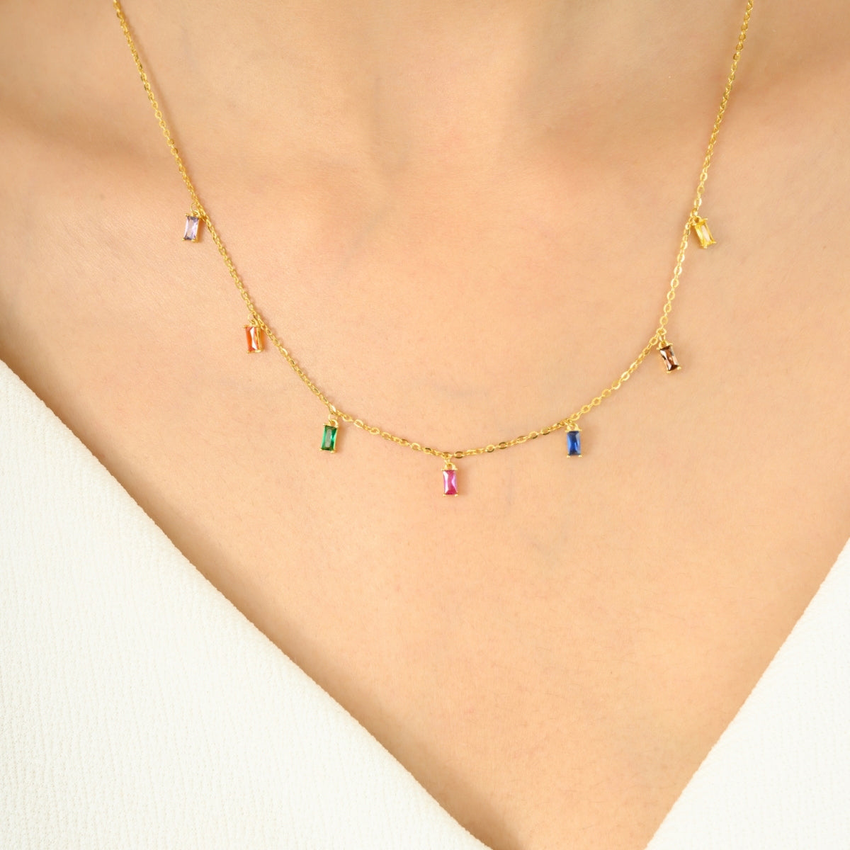 Colorful Dainty CZ Diamond Charm Choker Necklace