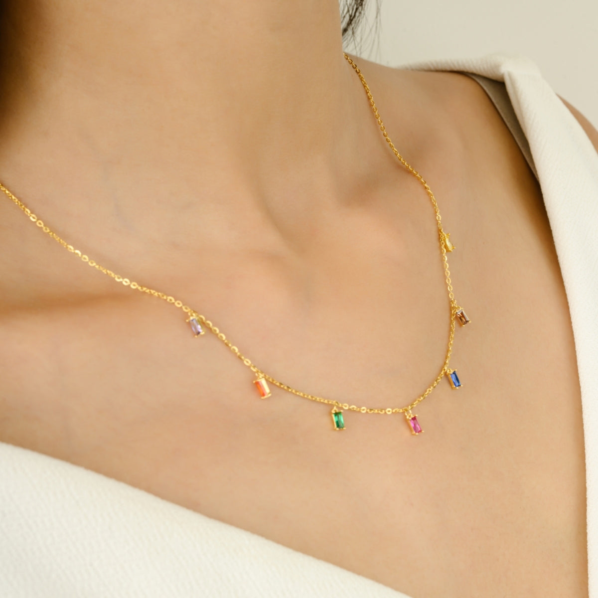 Colorful Dainty CZ Diamond Charm Choker Necklace