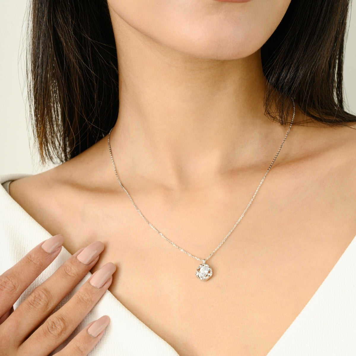 925 Silver CZ Diamond Drop Necklaces in Yellow and White Gold Finish