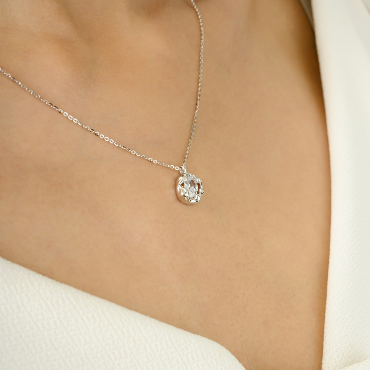 925 Silver CZ Diamond Drop Necklaces in Yellow and White Gold Finish