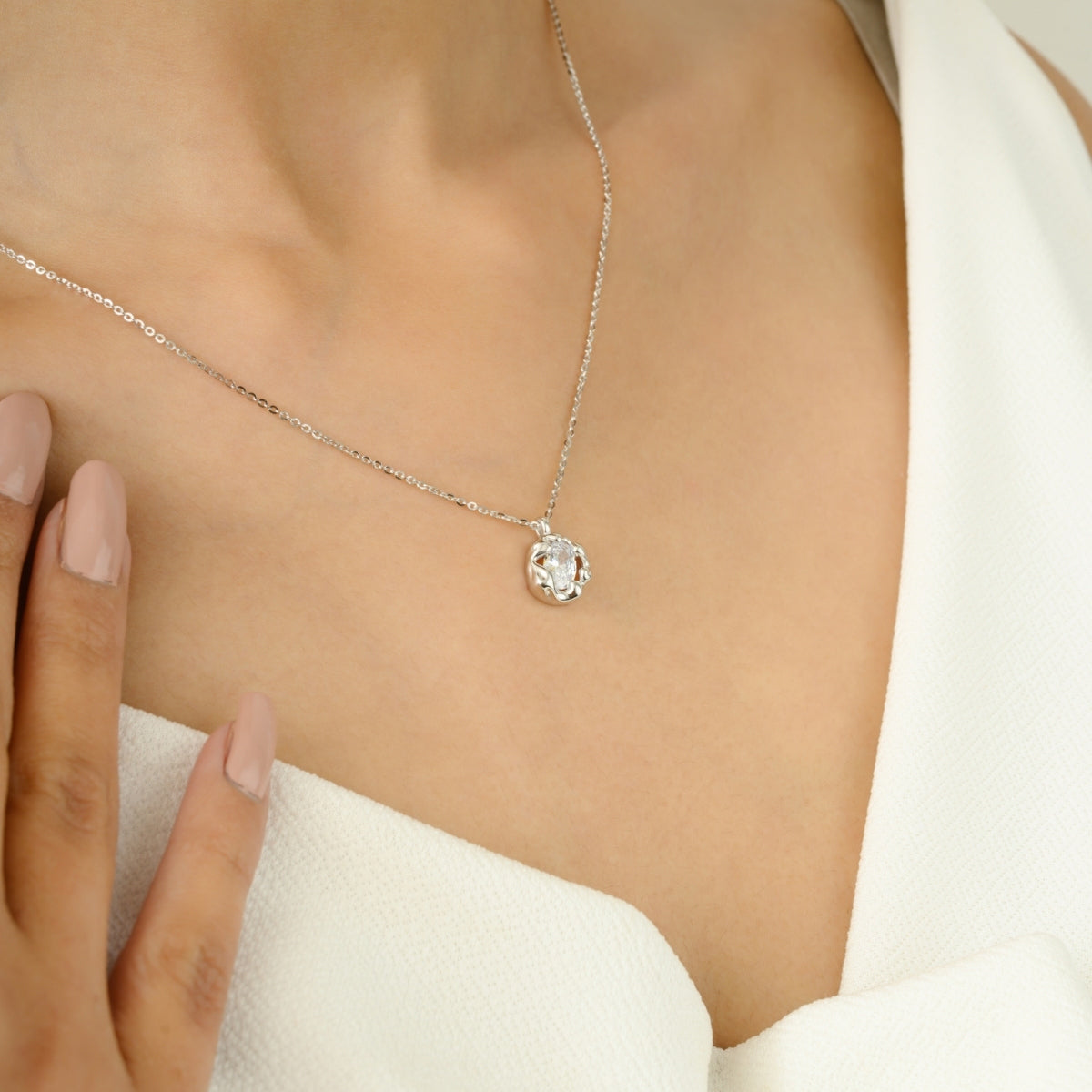 925 Silver CZ Diamond Drop Necklaces in Yellow and White Gold Finish