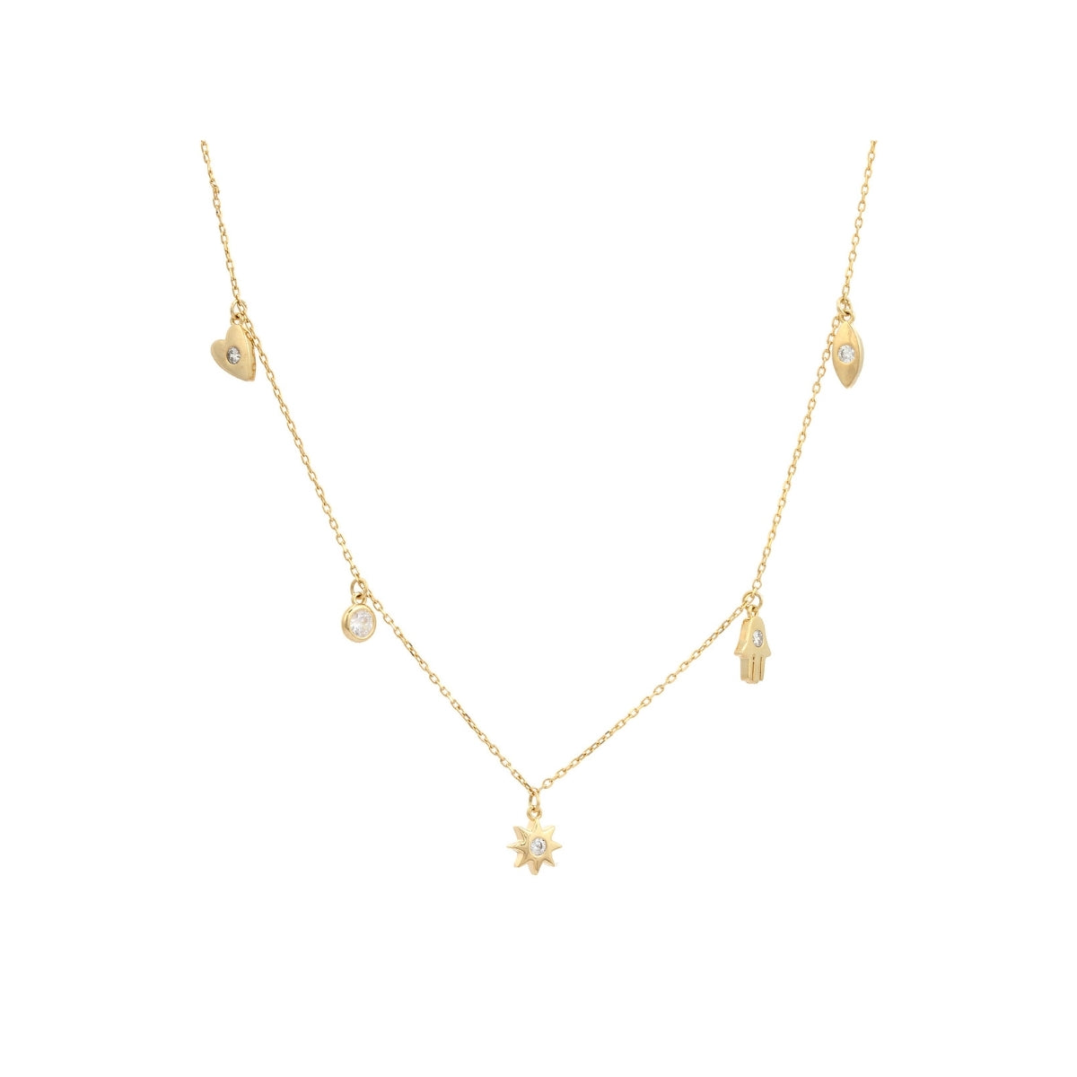 Yellow Gold Hamsa Charm Necklace - Protection and Good Luck Jewelry