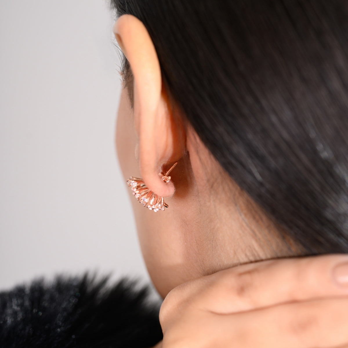Rose Gold and Silver Snowflake Stud Earrings - Sparkling CZ Diamonds