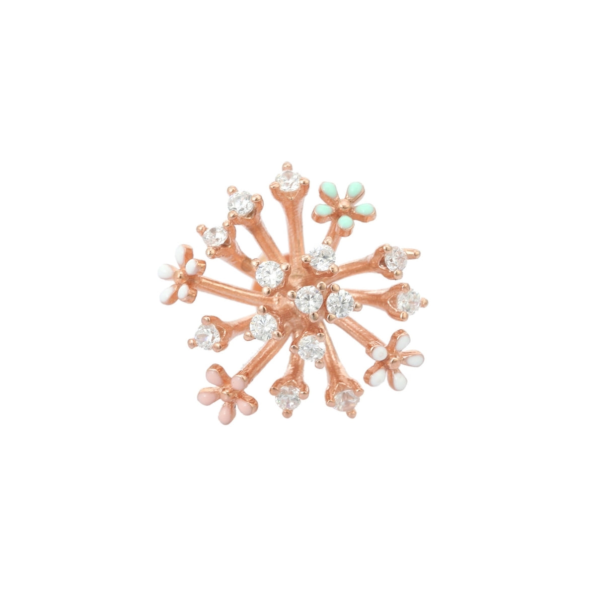 Rose Gold and Silver Snowflake Stud Earrings - Sparkling CZ Diamonds