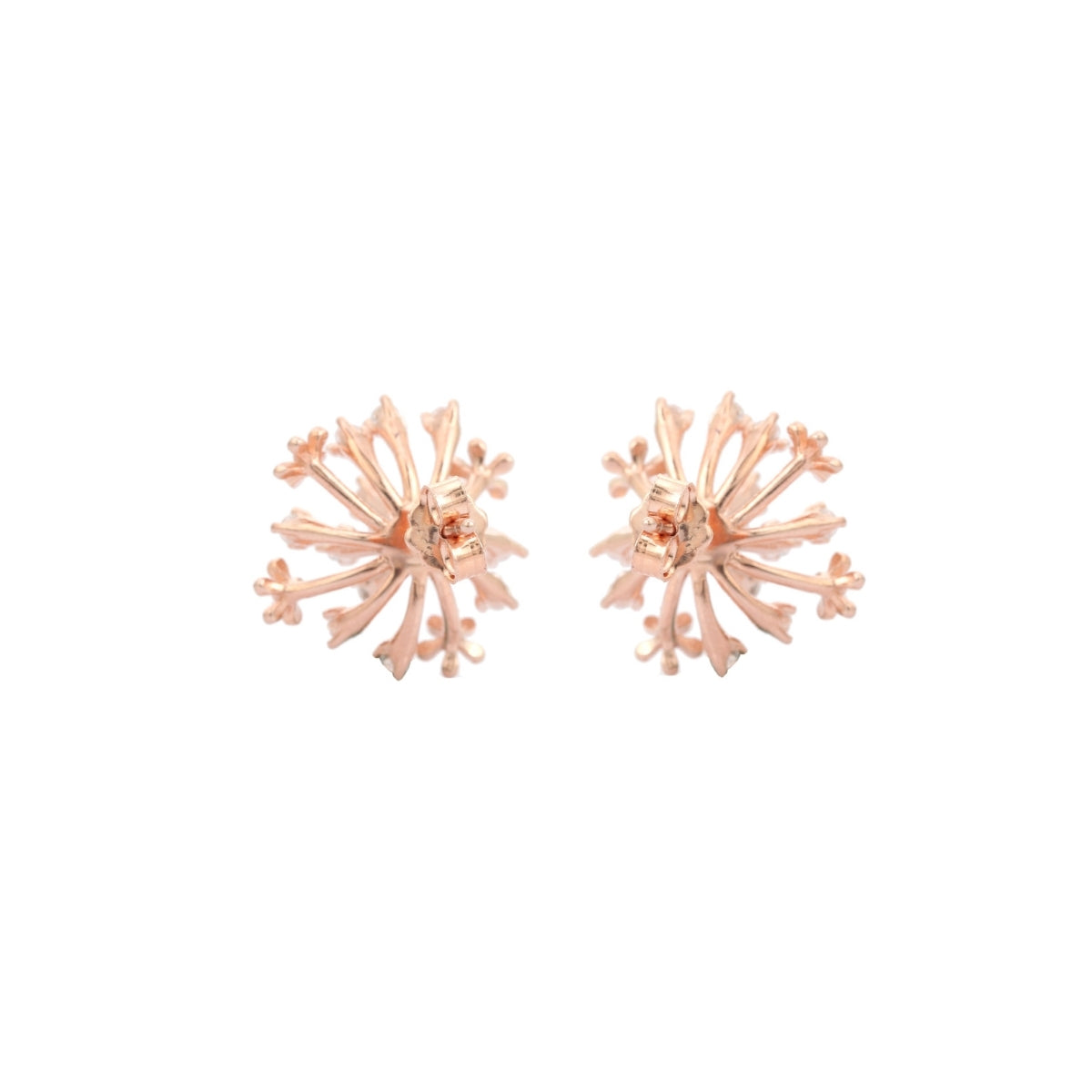 Rose Gold and Silver Snowflake Stud Earrings - Sparkling CZ Diamonds