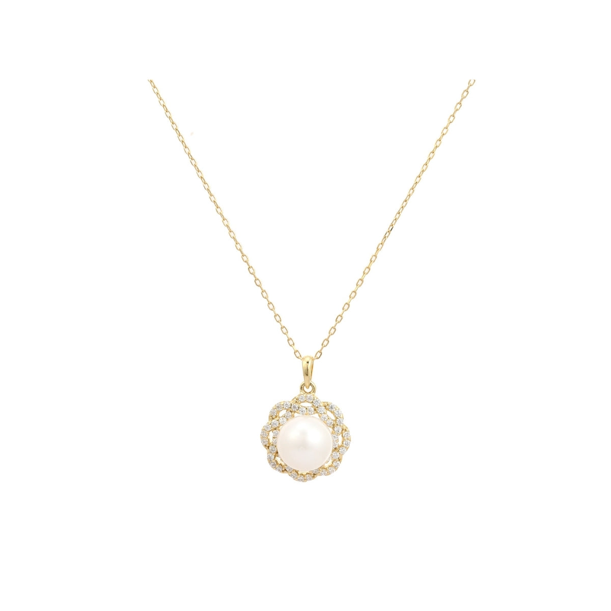 Pearl Drop Necklace in Yellow Gold Finish