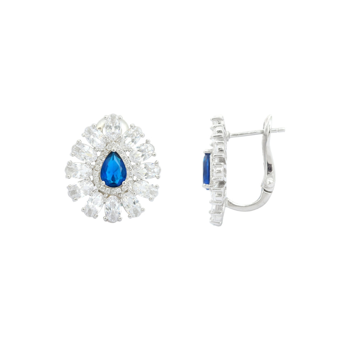 Blue Sapphire CZ Diamond Stud Earrings in 925 Silver