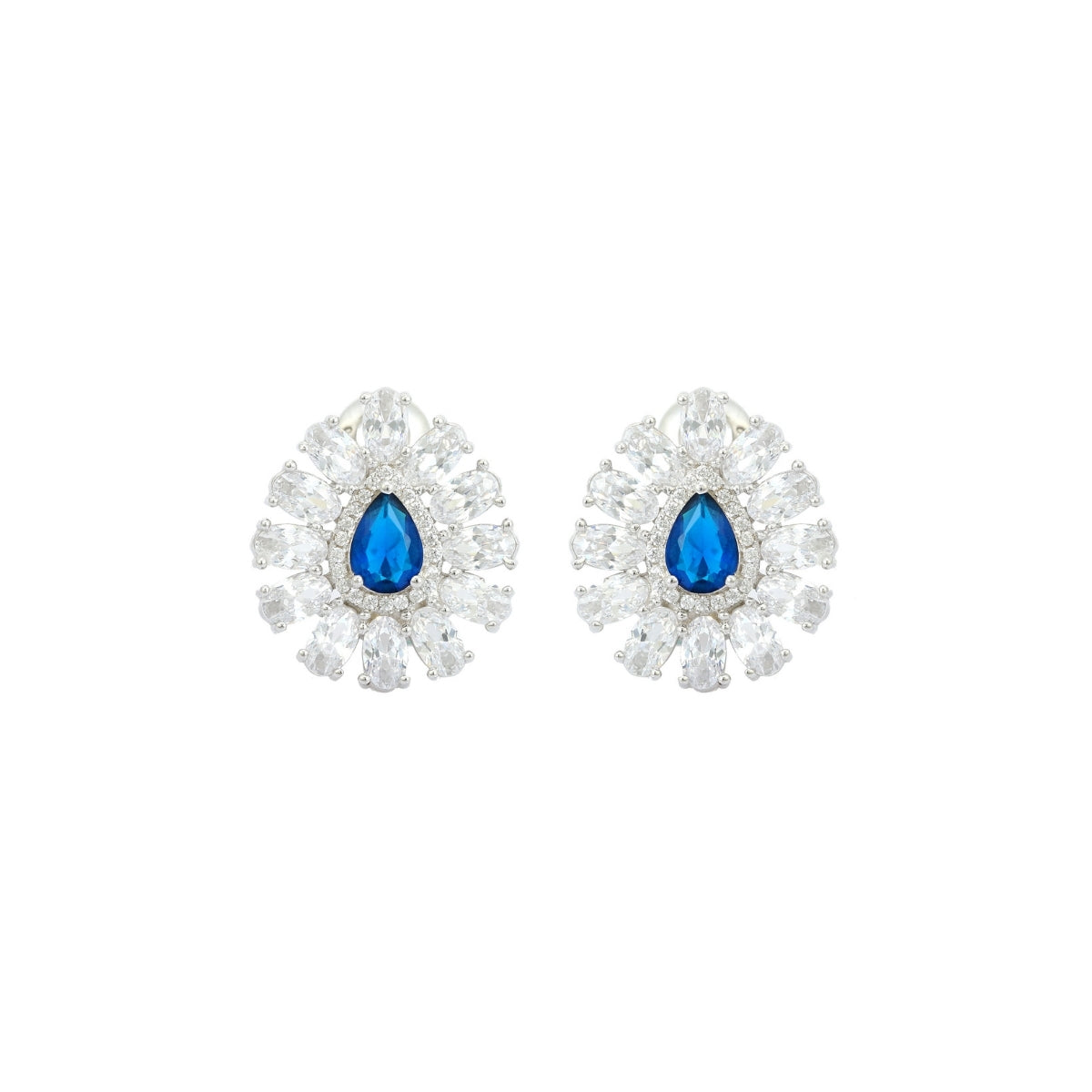Blue Sapphire CZ Diamond Stud Earrings in 925 Silver