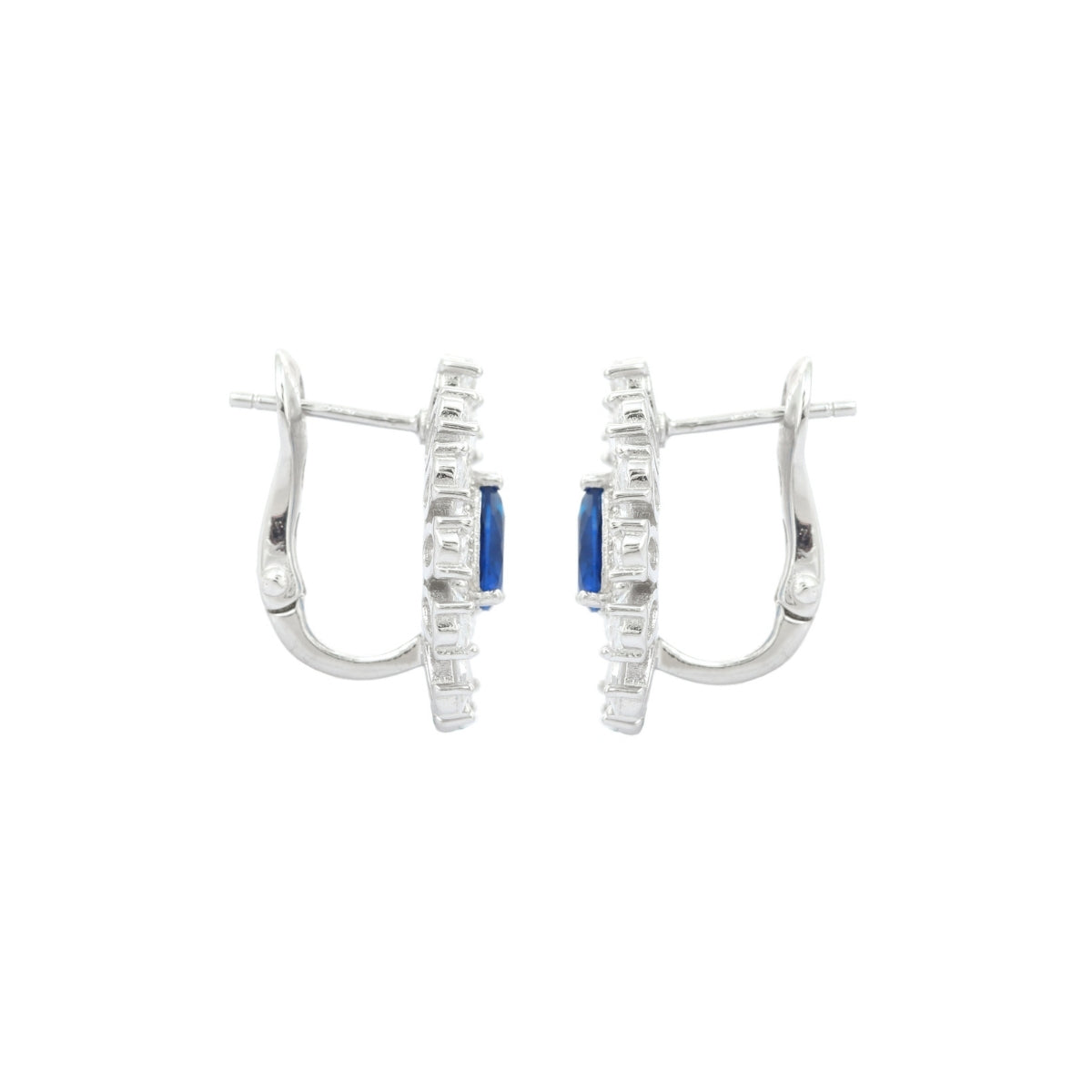 Blue Sapphire CZ Diamond Stud Earrings in 925 Silver