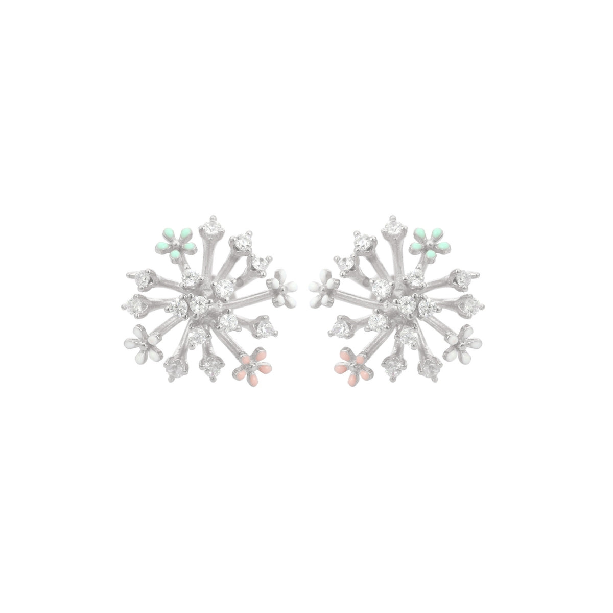 Rose Gold and Silver Snowflake Stud Earrings - Sparkling CZ Diamonds