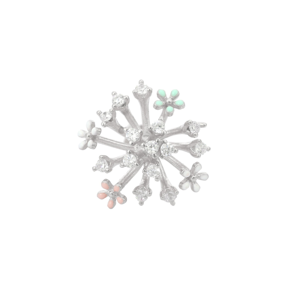 Rose Gold and Silver Snowflake Stud Earrings - Sparkling CZ Diamonds