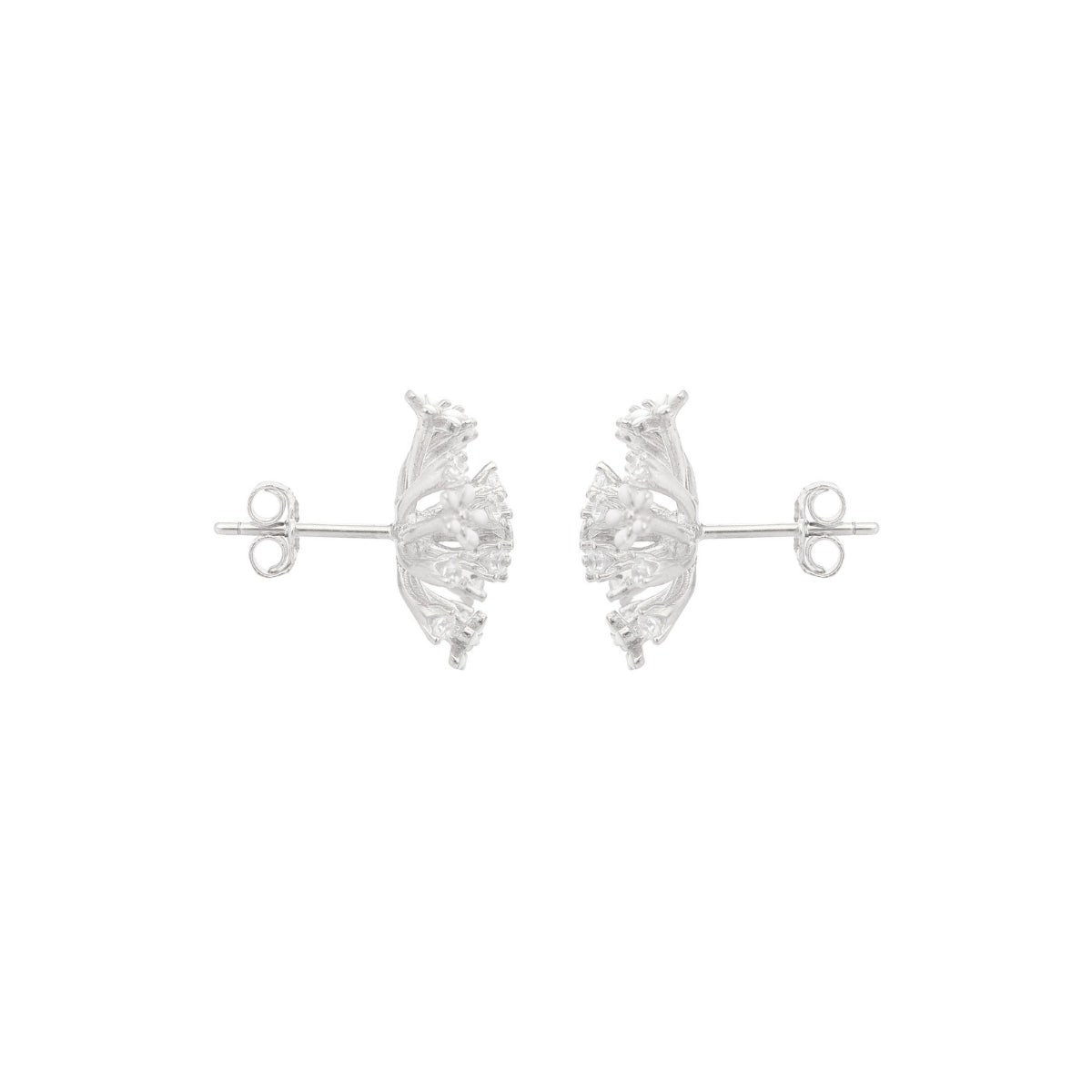 Rose Gold and Silver Snowflake Stud Earrings - Sparkling CZ Diamonds