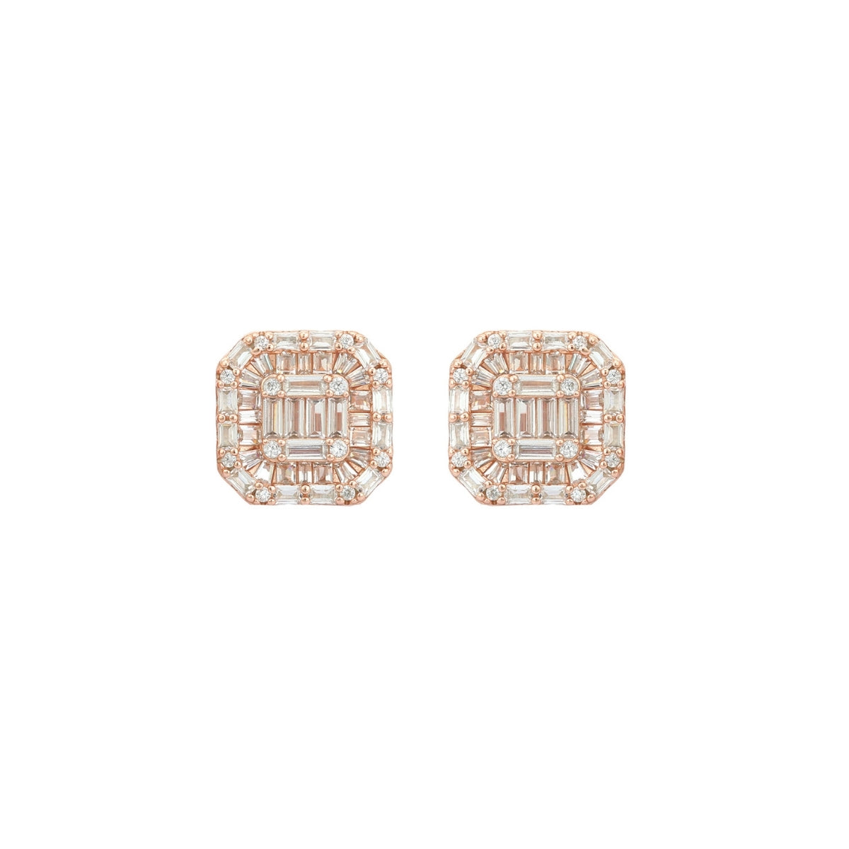 925 Silver Trendy Square Baguette Diamond Stud Earrings for Women