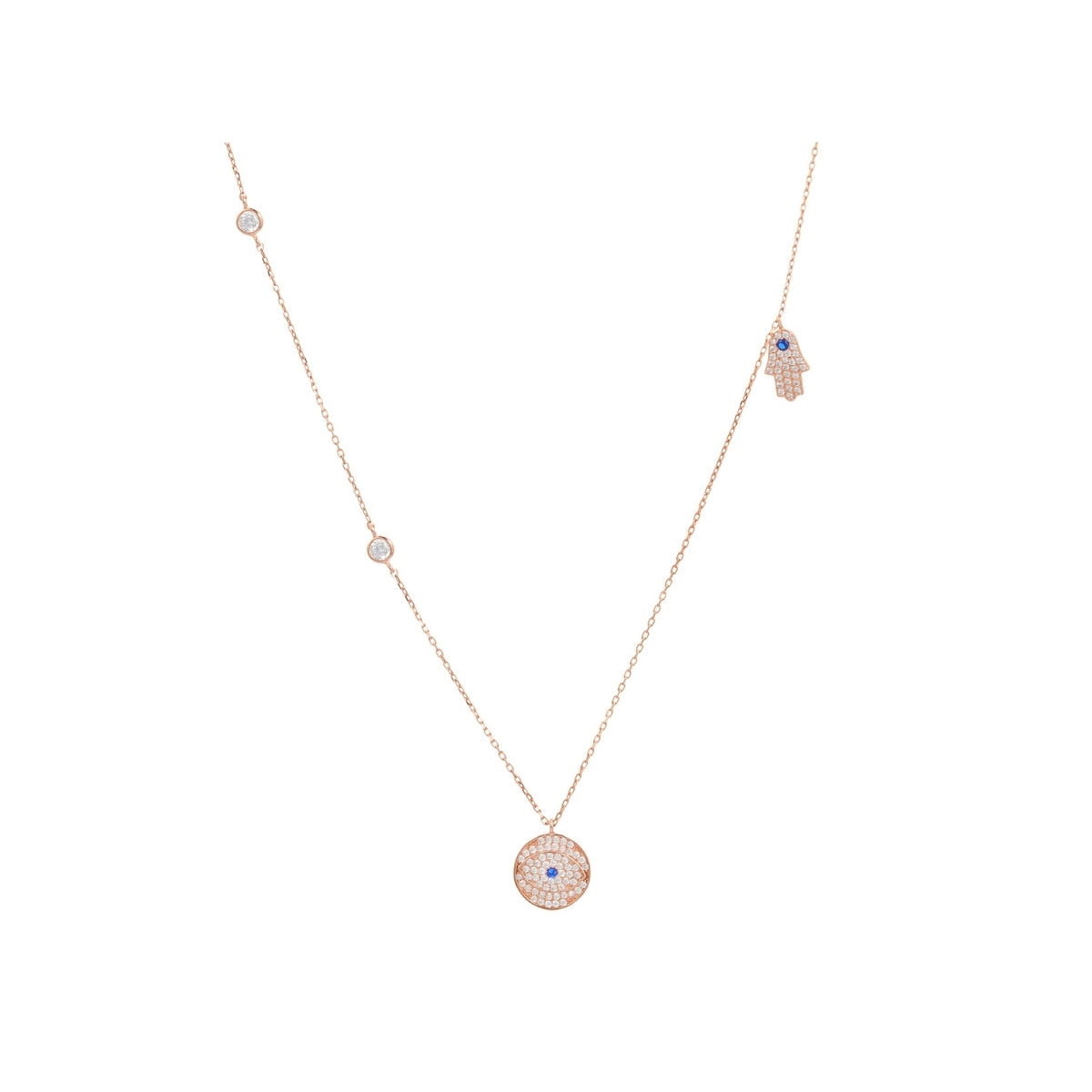 Evil Eye Pendant Necklace - Hamsa Hand Charm for Good Luck and Protection