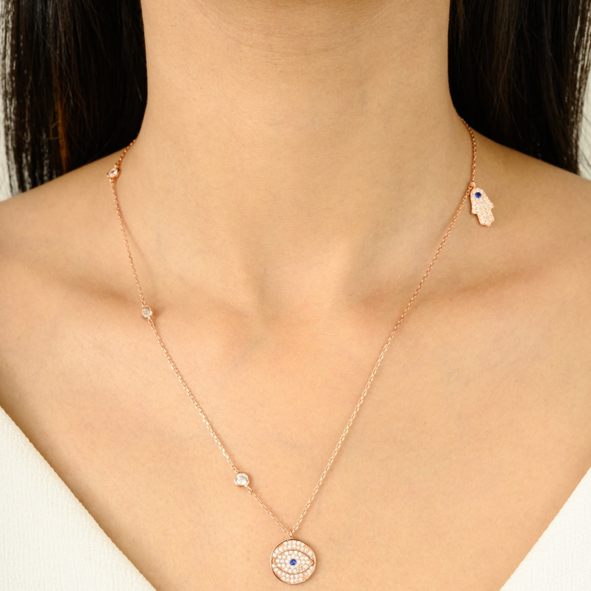 Evil Eye Pendant Necklace - Hamsa Hand Charm for Good Luck and Protection