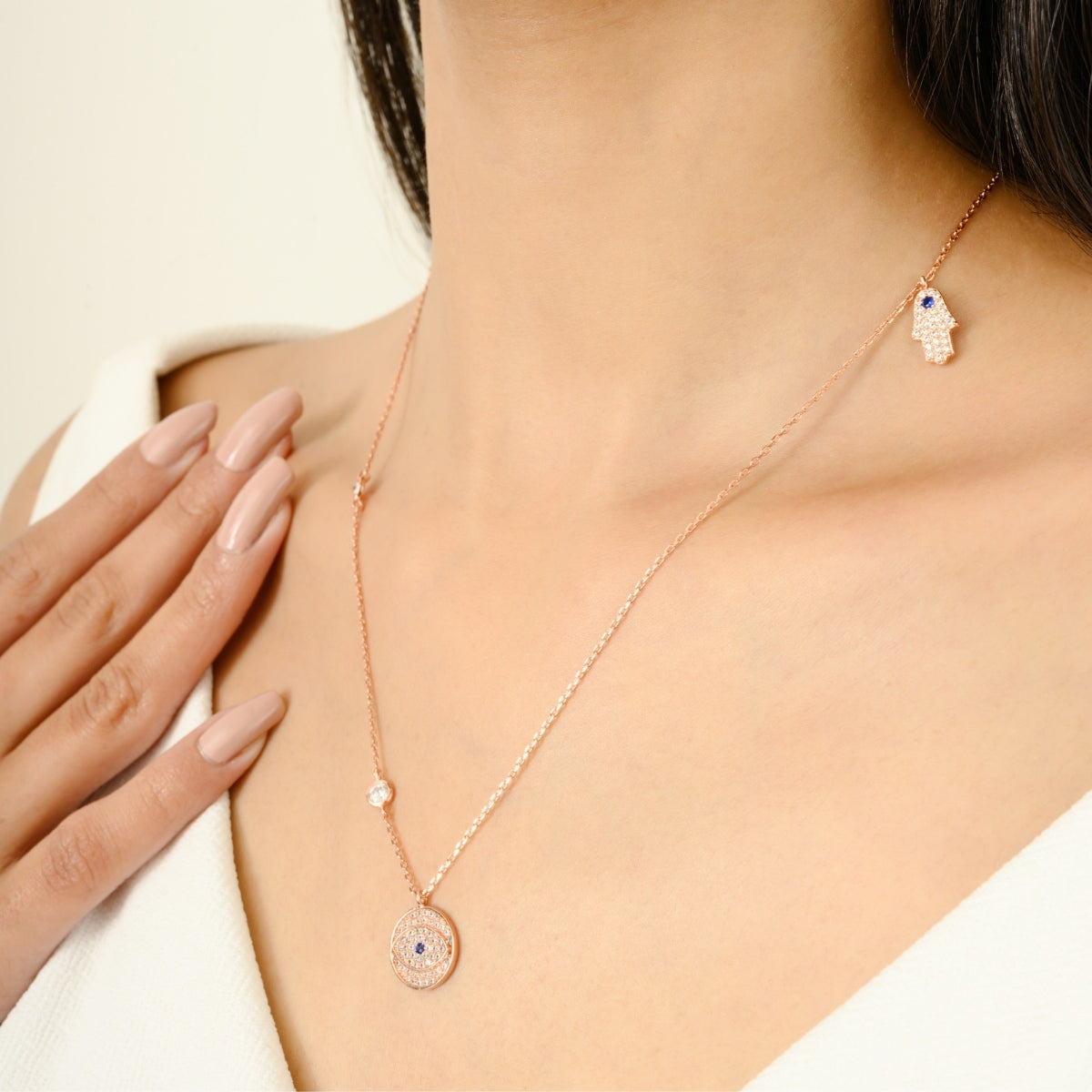 Evil Eye Pendant Necklace Hamsa Hand Charm for Good Luck and Protect