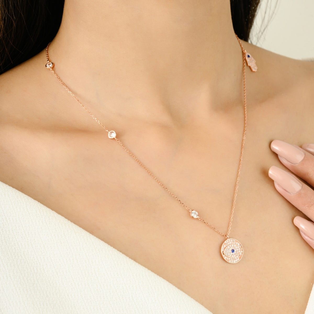Evil Eye Pendant Necklace - Hamsa Hand Charm for Good Luck and Protection