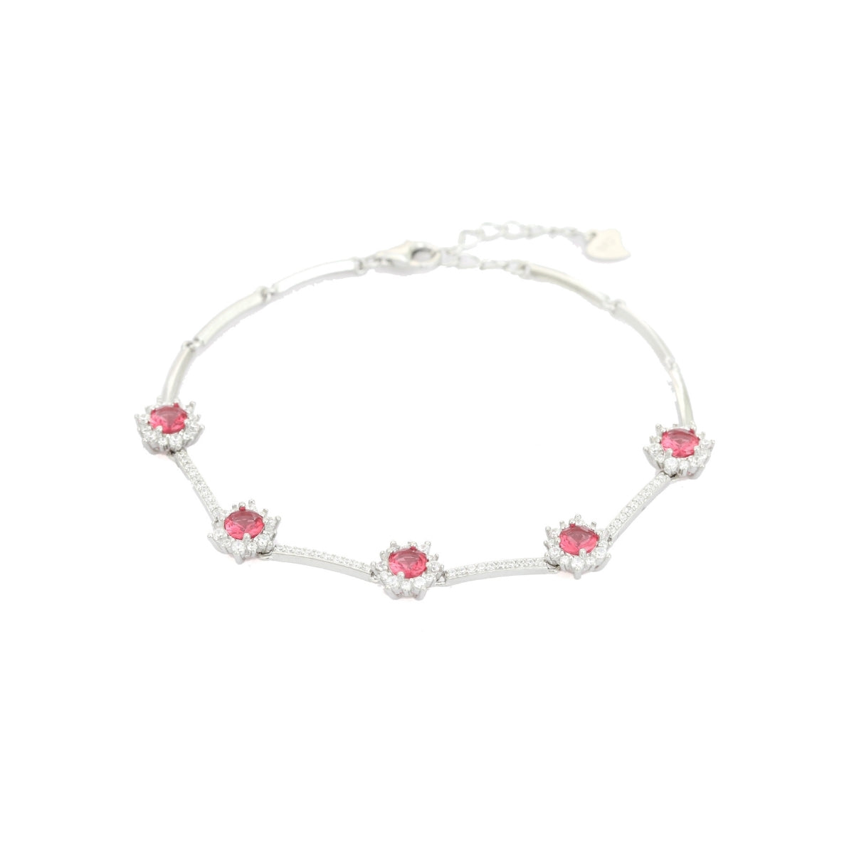 Colorful CZ Diamond Flower Tennis Bracelets for Women in Red, Blue, and Green