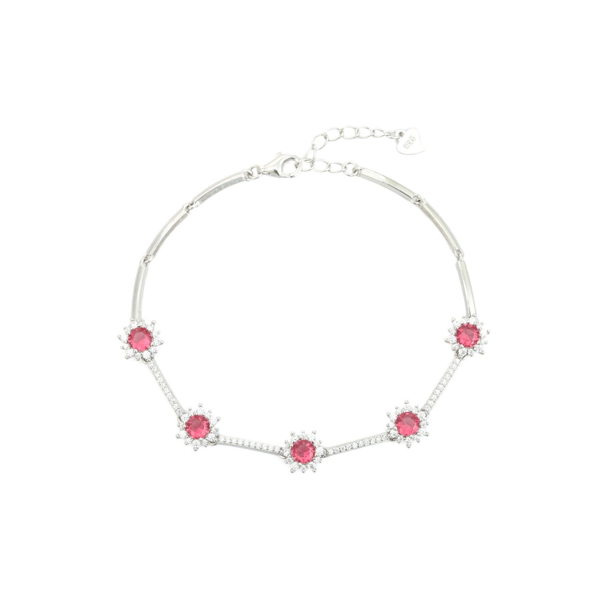 Colorful CZ Diamond Flower Tennis Bracelets for Women in Red, Blue, and Green