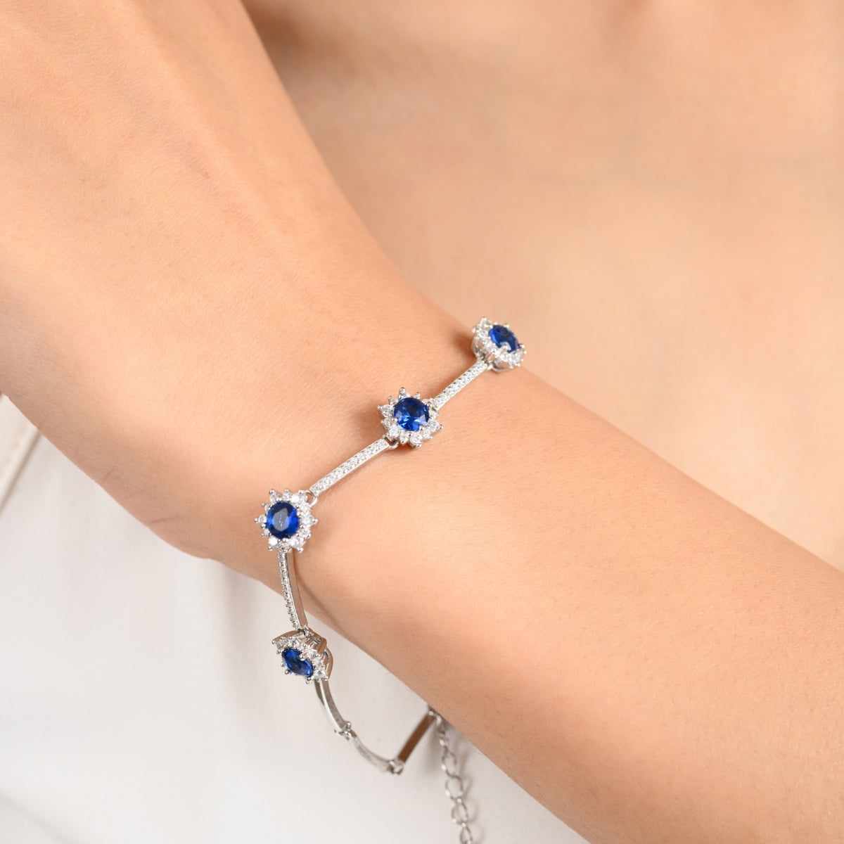 Colorful CZ Diamond Flower Tennis Bracelets for Women in Red, Blue, and Green