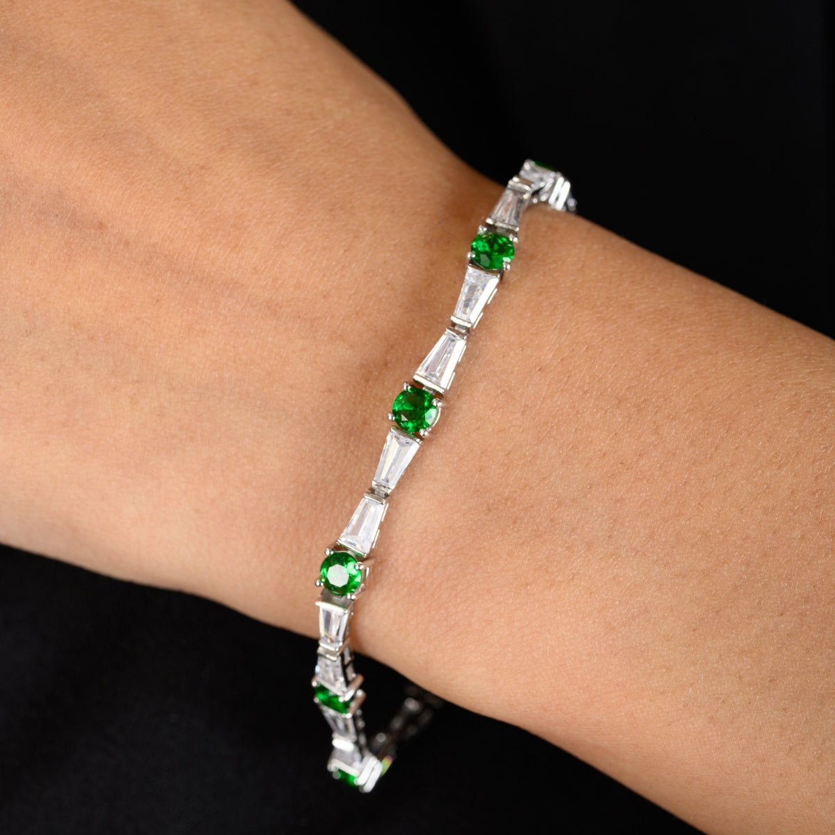 925 Silver Tennis Bracelets for Women - Green, Red, and Blue CZ Diamonds