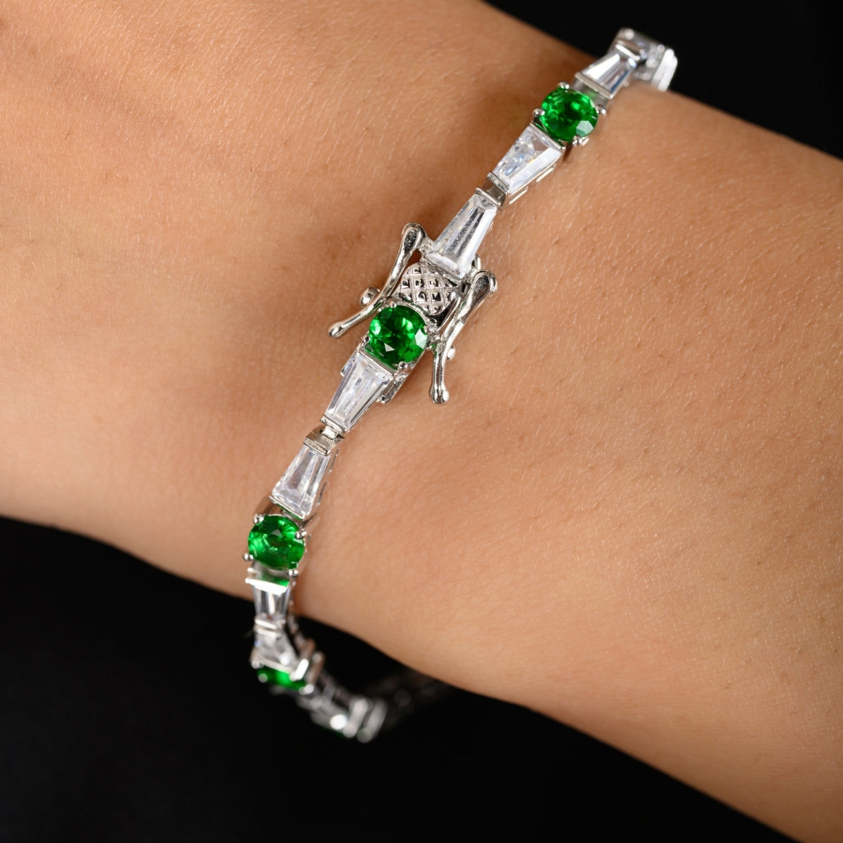 925 Silver Tennis Bracelets for Women - Green, Red, and Blue CZ Diamonds