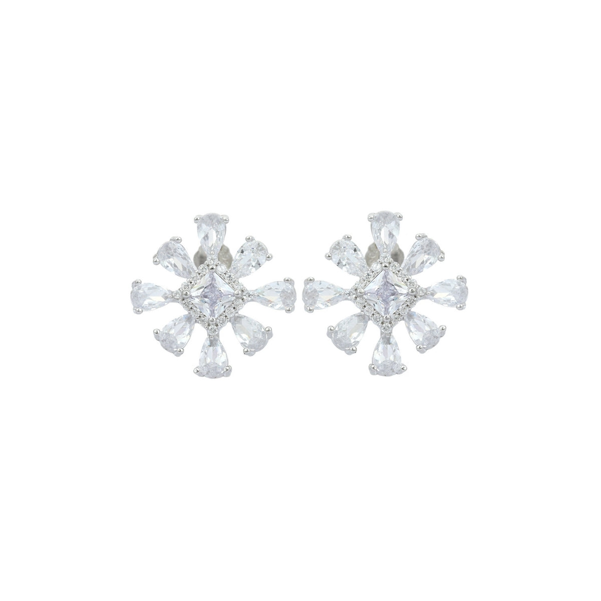 Sparkling Snowflake Cz Crystal Silver Earrings