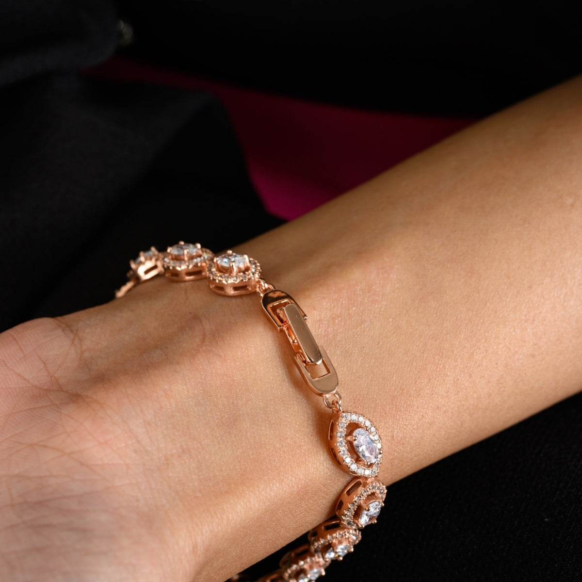 Rose Gold Tennis Bracelet for Women - Sparkling Oval Cut Cz Diamonds