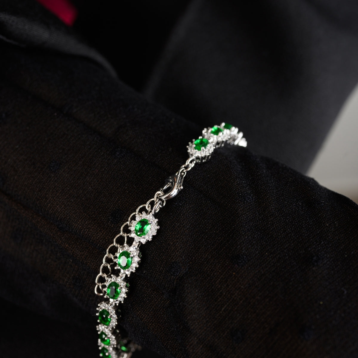 925 Silver Tennis Bracelet for Women - Sparkling Oval cut Green CZ Diamonds