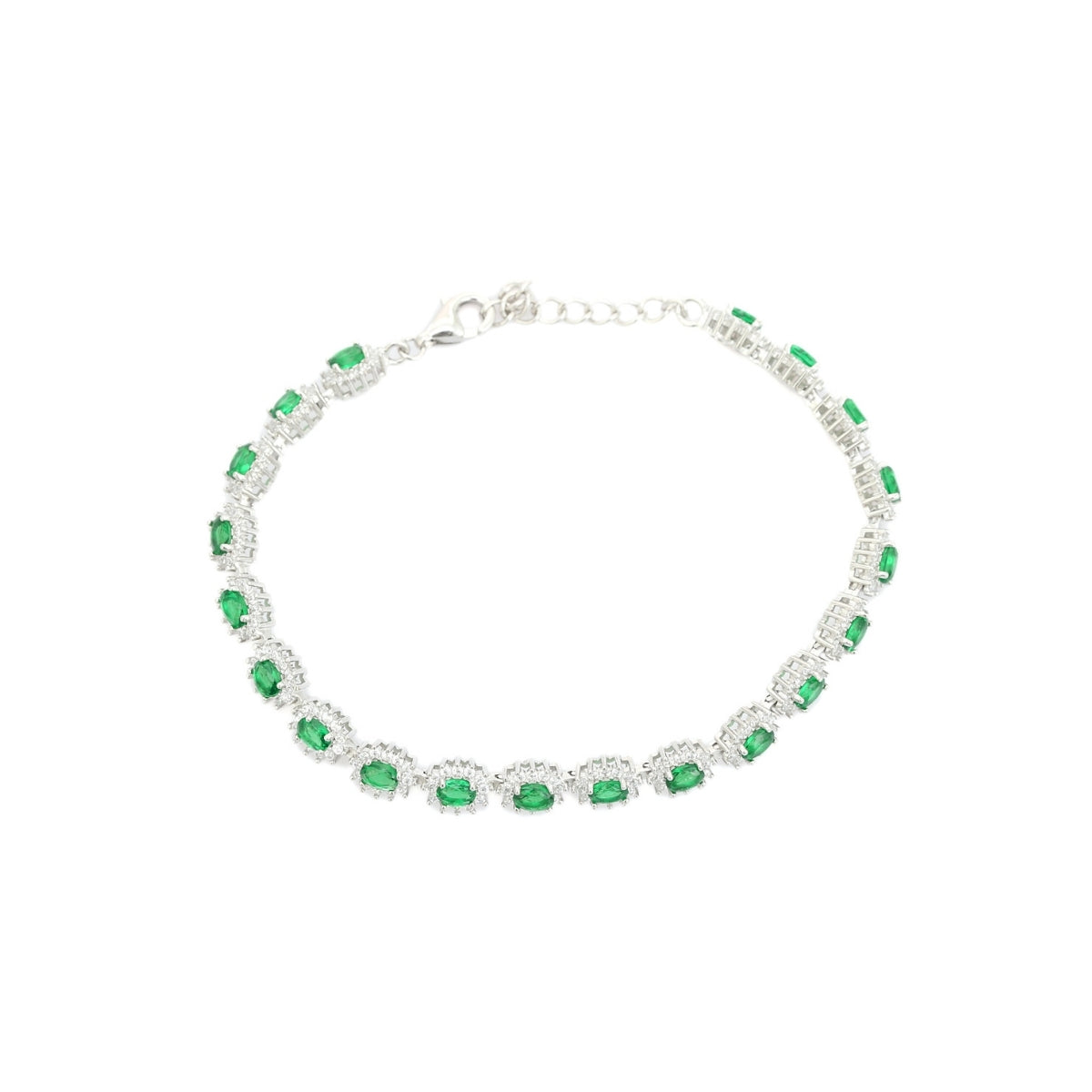 925 Silver Tennis Bracelet for Women - Sparkling Oval cut Green CZ Diamonds
