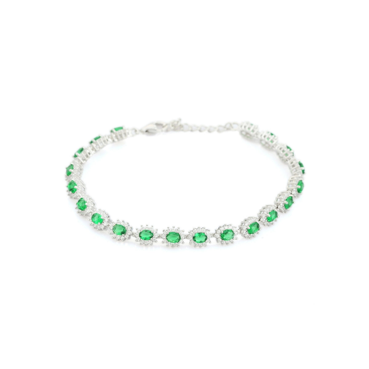 925 Silver Tennis Bracelet for Women - Sparkling Oval cut Green CZ Diamonds