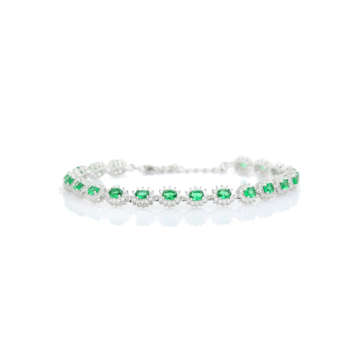 925 Silver Tennis Bracelet for Women - Sparkling Oval cut Green CZ Diamonds