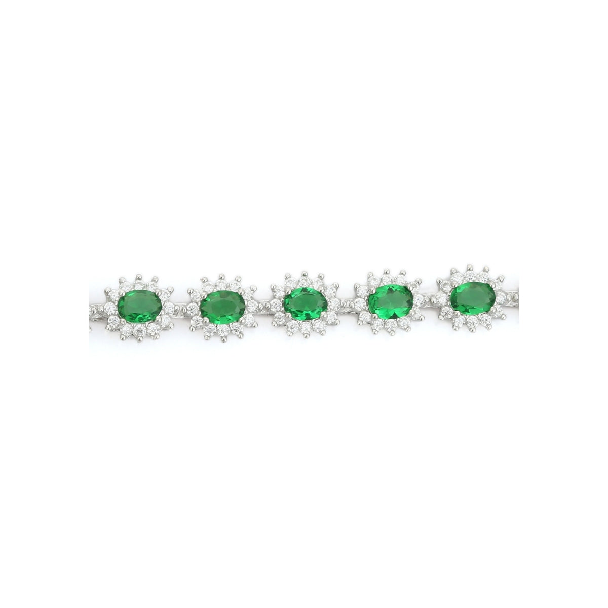 925 Silver Tennis Bracelet for Women - Sparkling Oval cut Green CZ Diamonds