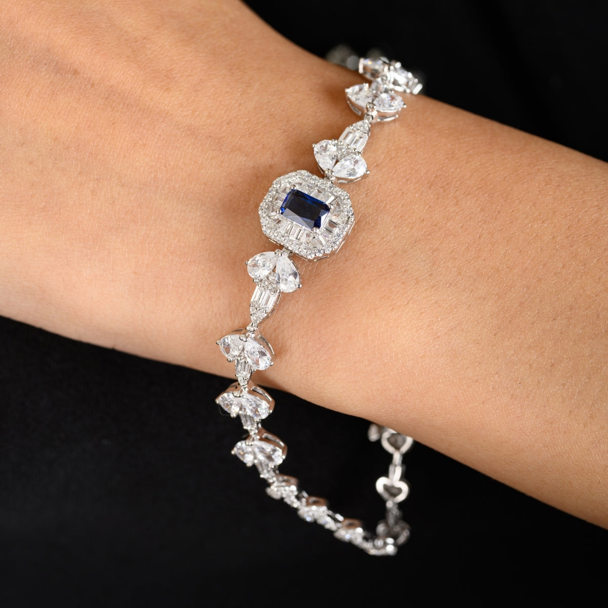 925 Silver Tennis Bracelets for Women - Emerald Cut Blue, Red, and Green CZ Diamonds