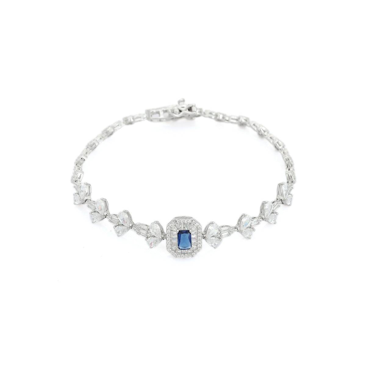 925 Silver Tennis Bracelets for Women - Emerald Cut Blue, Red, and Green CZ Diamonds