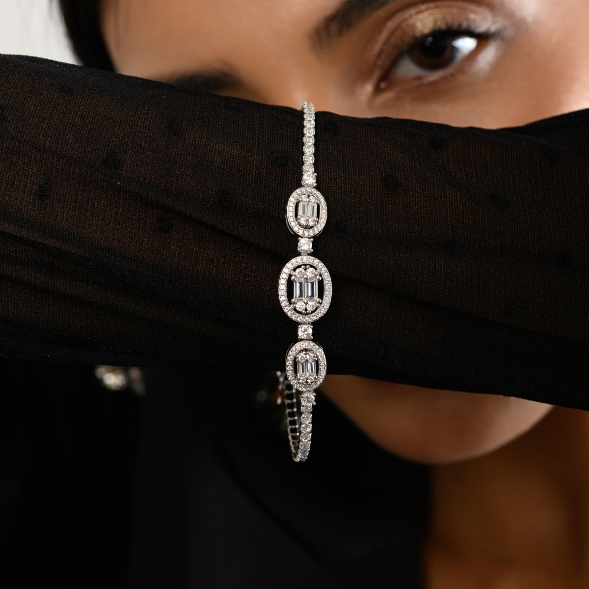 925 Silver Tennis Bracelet - Oval Shape with Solitaire CZ Diamonds in Prong Settings