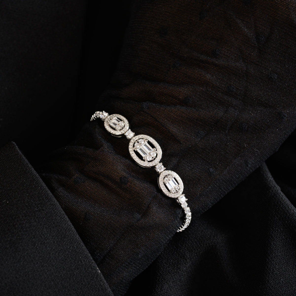 925 Silver Tennis Bracelet - Oval Shape with Solitaire CZ Diamonds in Prong Settings
